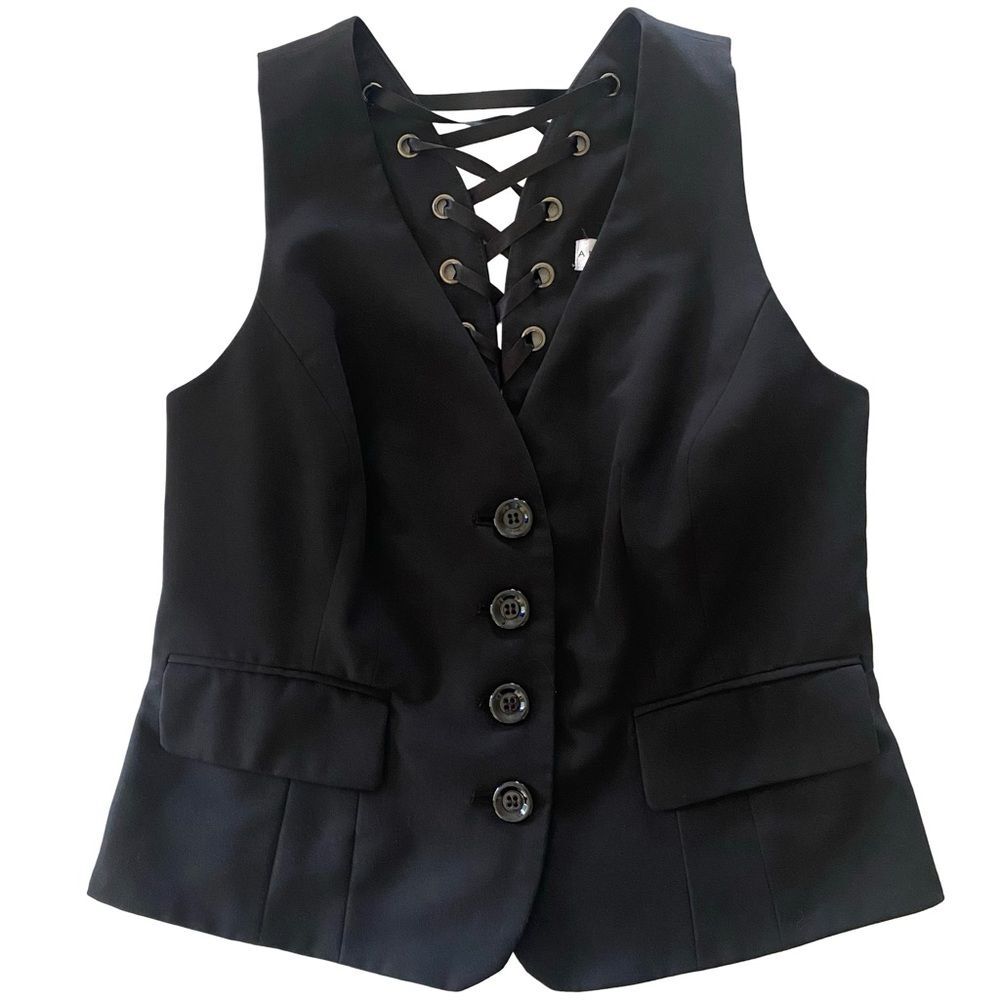 Vintage Andrea Behar X Boston Proper Lace Up Vest Black Size 8